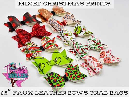 Christmas Faux Leather Bow Grab Bags